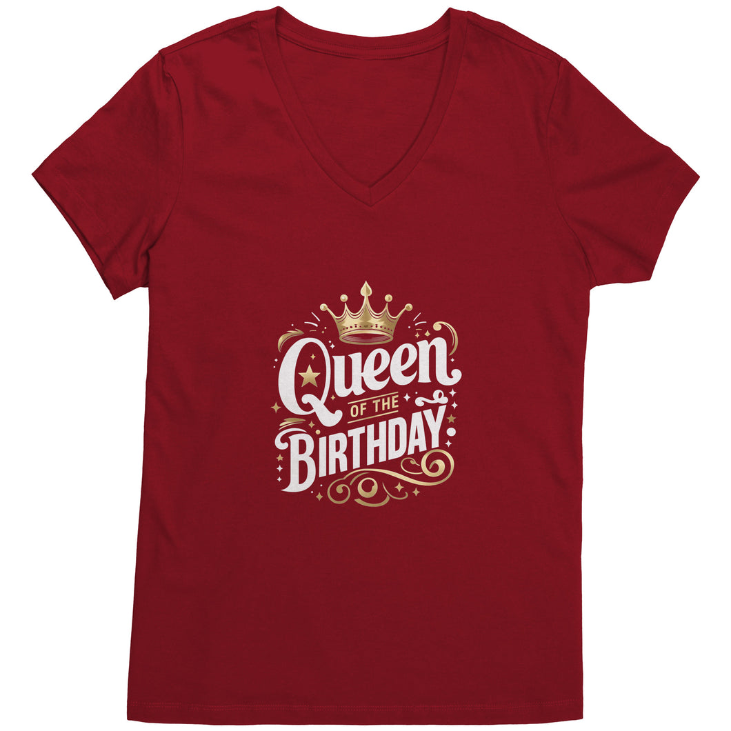 Queen of the Birthday Girl Ladies V-Neck - T-Shirt